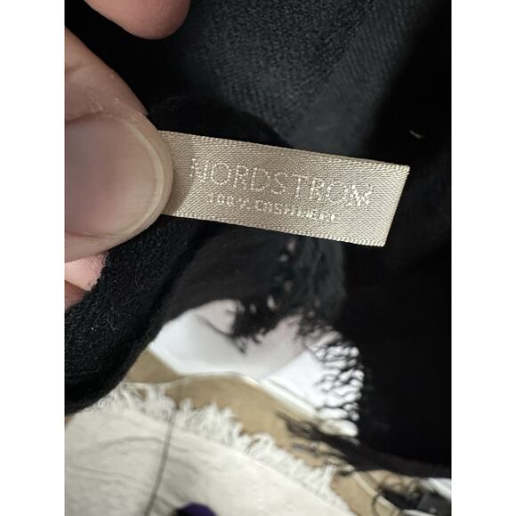 Nordstrom Black Cashmere Scarf Fringe Hem Made in China - Picture 2 of 10